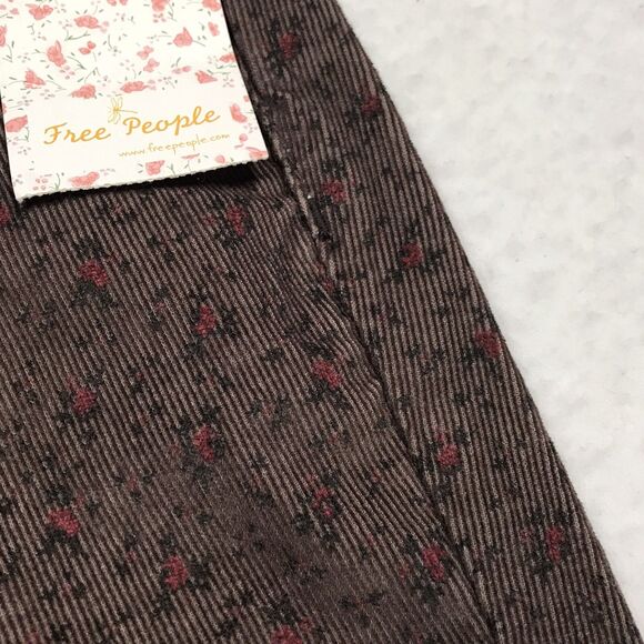 NWT FREE PEOPLE Corduroy Jean Women 34x31 Brown Ditsy Rose Floral Print Slim - Picture 7 of 16